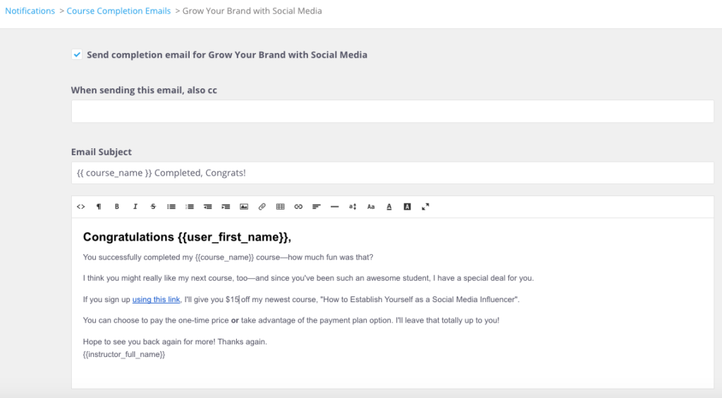 Completion Email