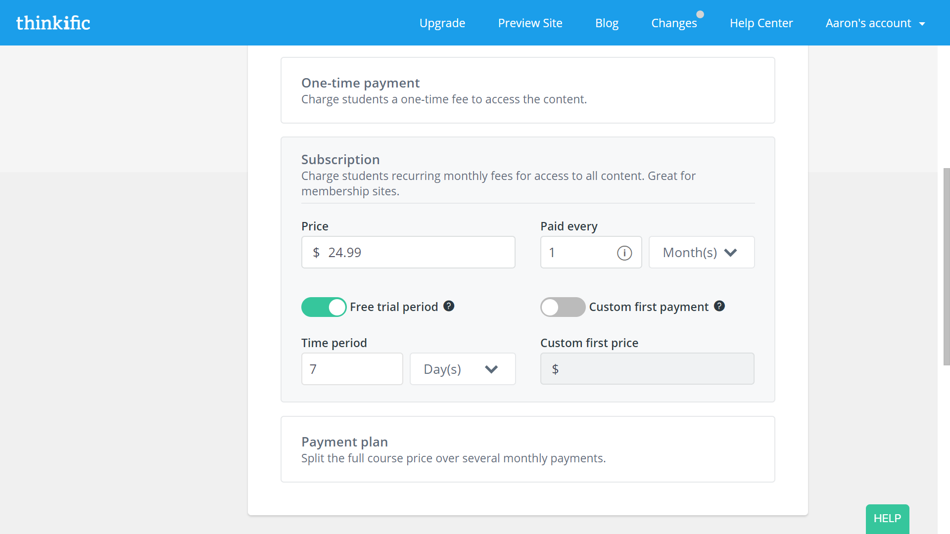 Updated Pricing Options in Thinkific