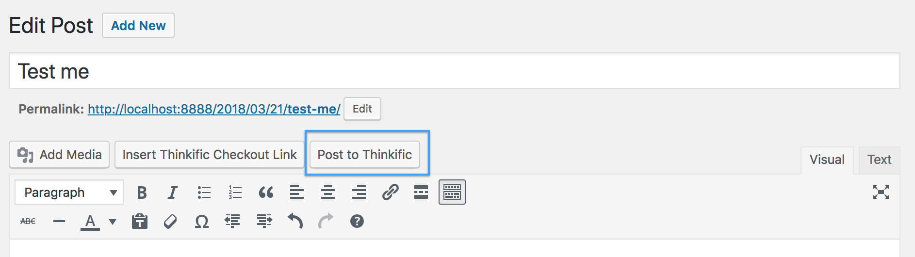 Post to Thinkific Button in WordPress