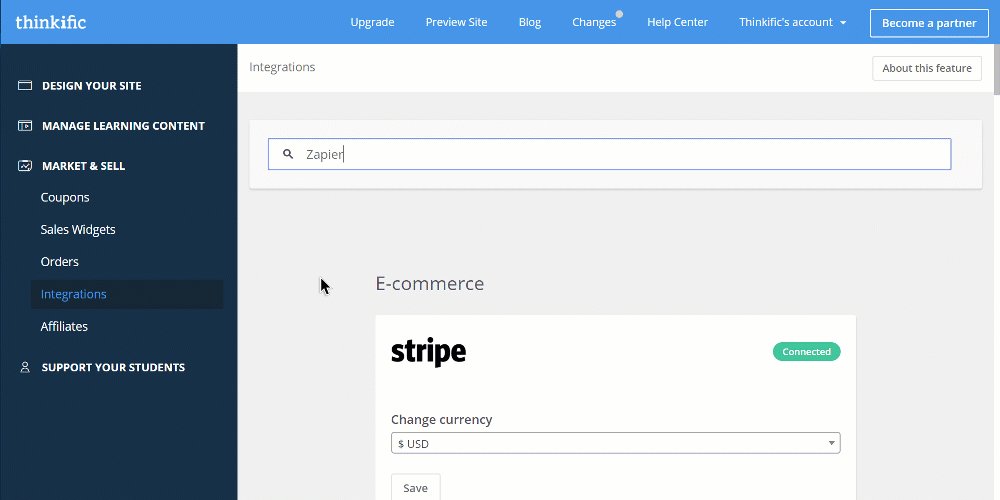 Integrate Thinkific with Zapier