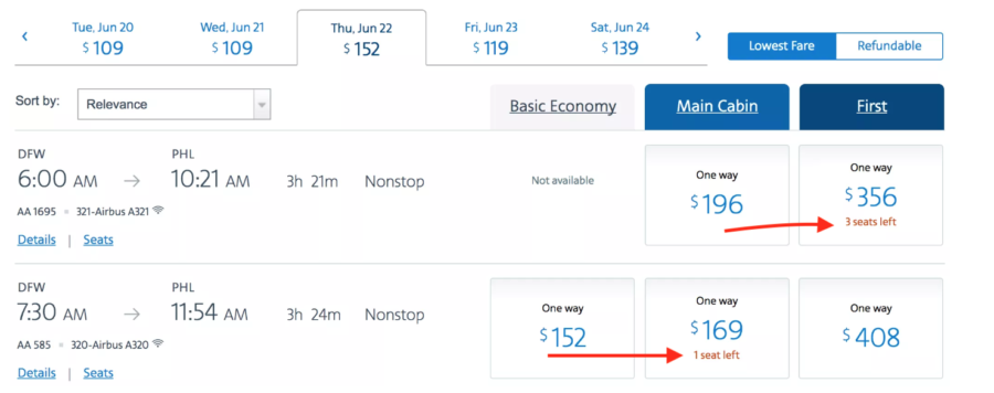 Social proof example booking flights