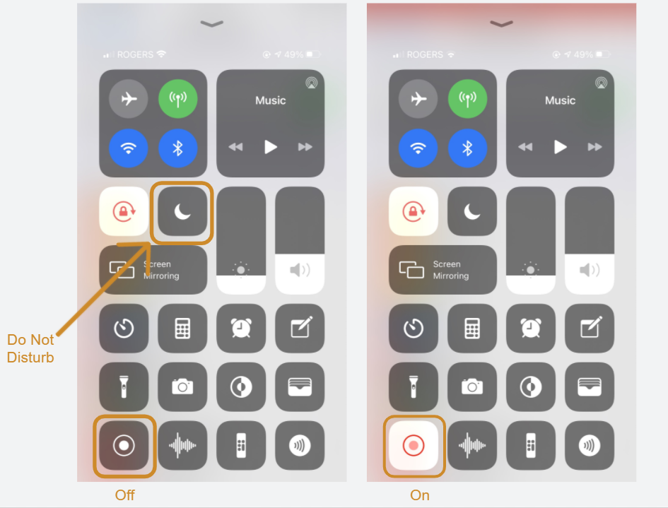 Turning on Do Not Disturb mode and starting screen recording