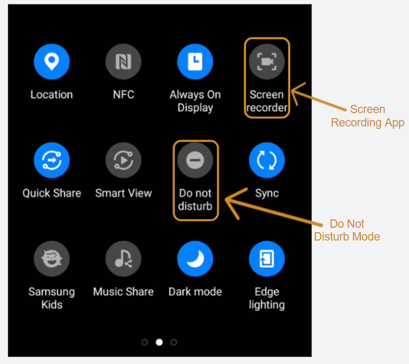 Android screen recording button and do not disturb mode