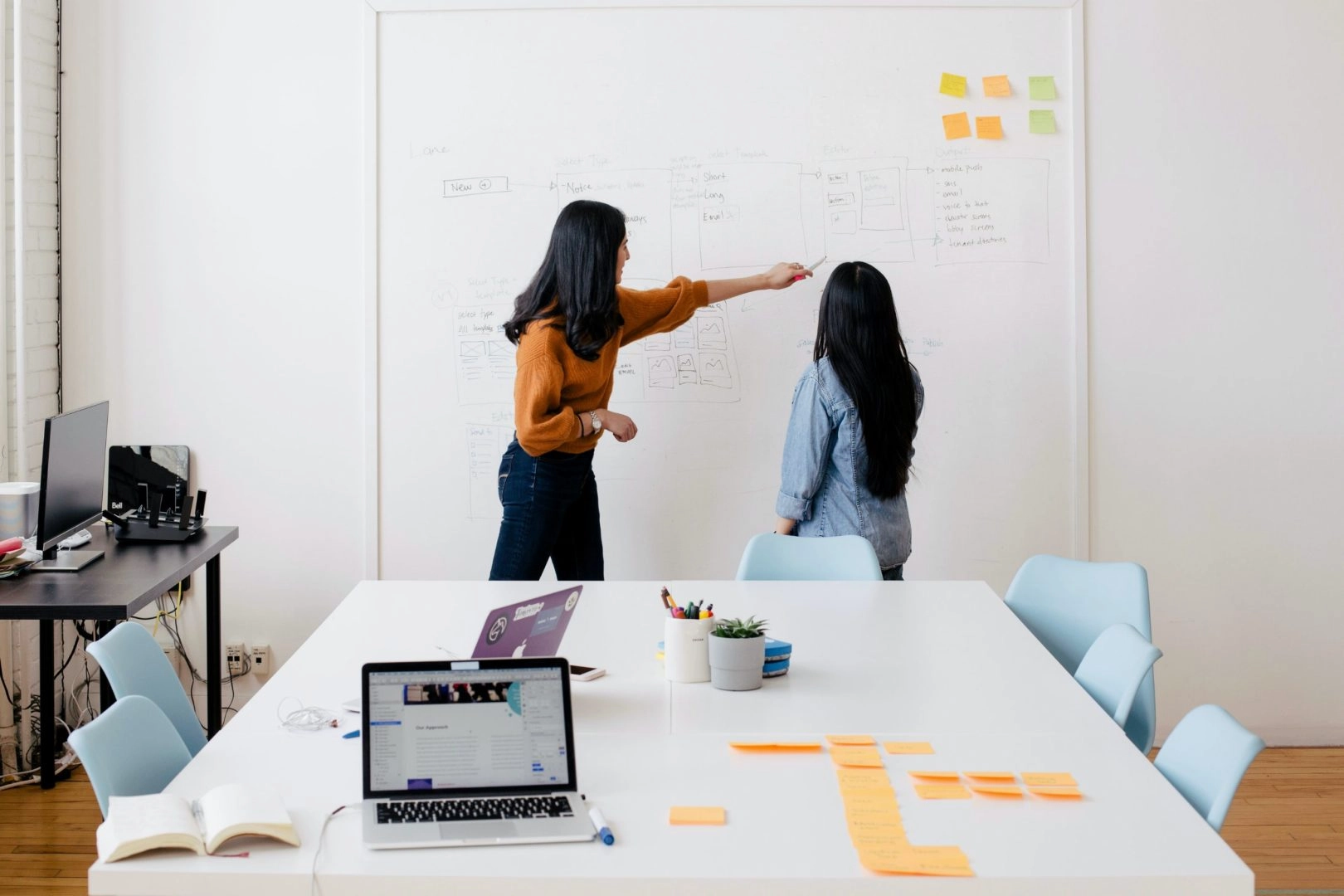 Employee training at the whiteboard, which has recently gone online with LMS