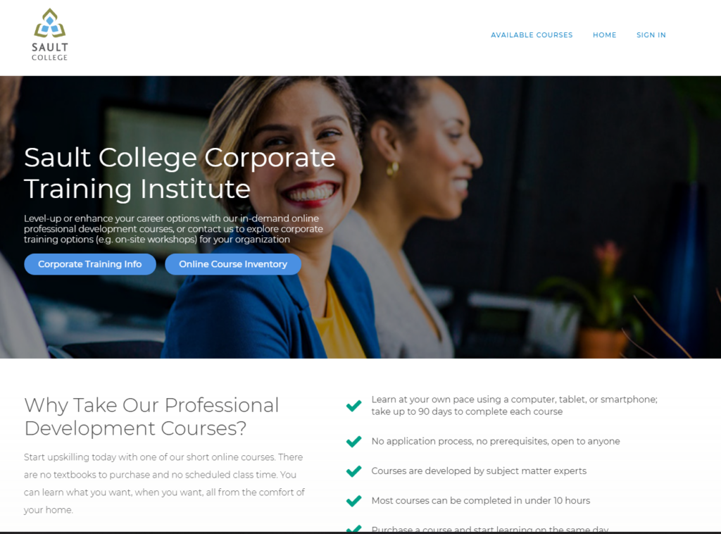 LMS Example of Sault College's LMS for Professional Development