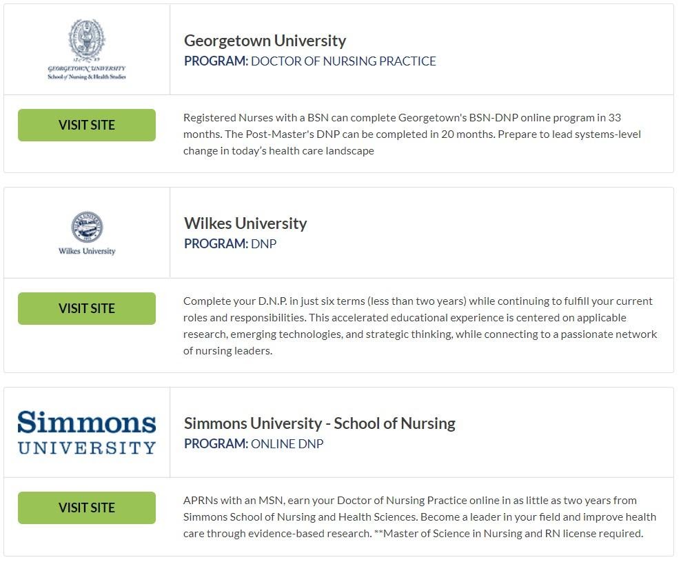 Screenshot of Doctor of Nursing Practice Degree Programs