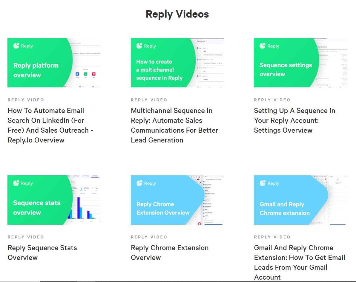 Screenshot of Reply's collection of resources