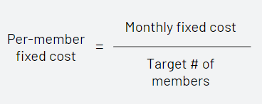Determine your monthly per-member fixed cost allocation by dividing monthly fixed costs by your target number of members at the end of your first year.