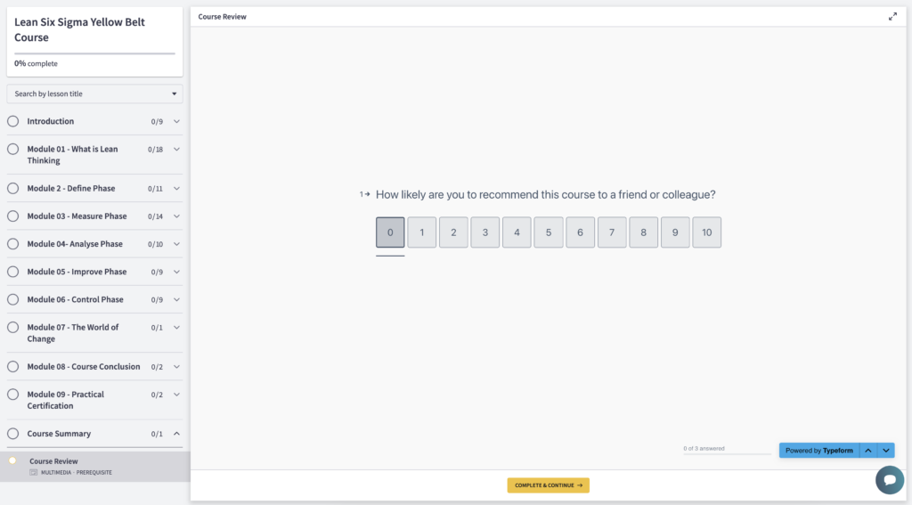 Screenshot of Typeform used in Thinkific Course