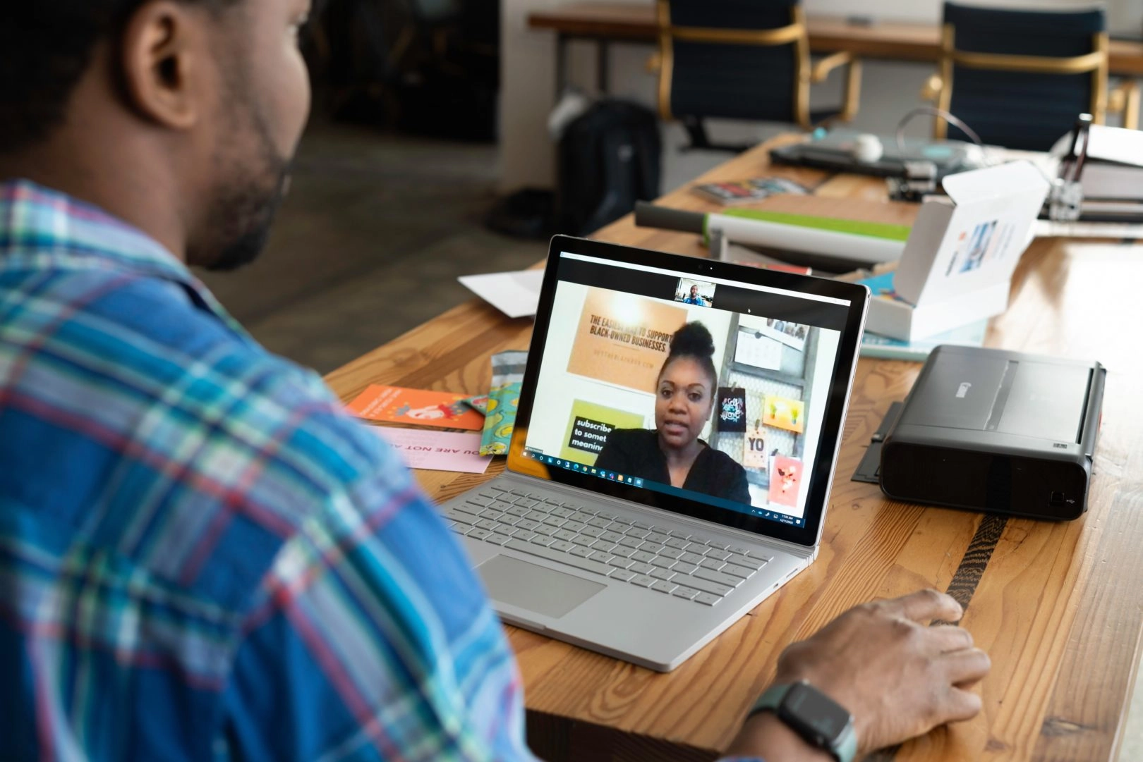 Image: video meeting between two people