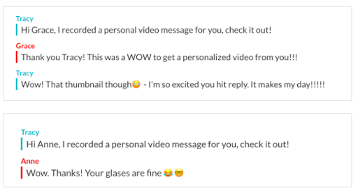 Screenshot of feedback from personalized onboarding video