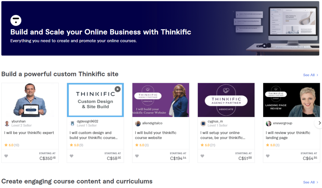 Thinkific Marketplace Fiverr