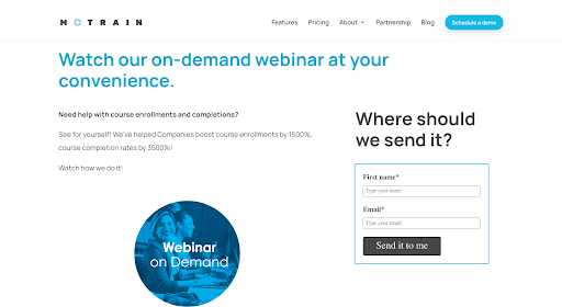 Motrain Webinar Landing Page Example