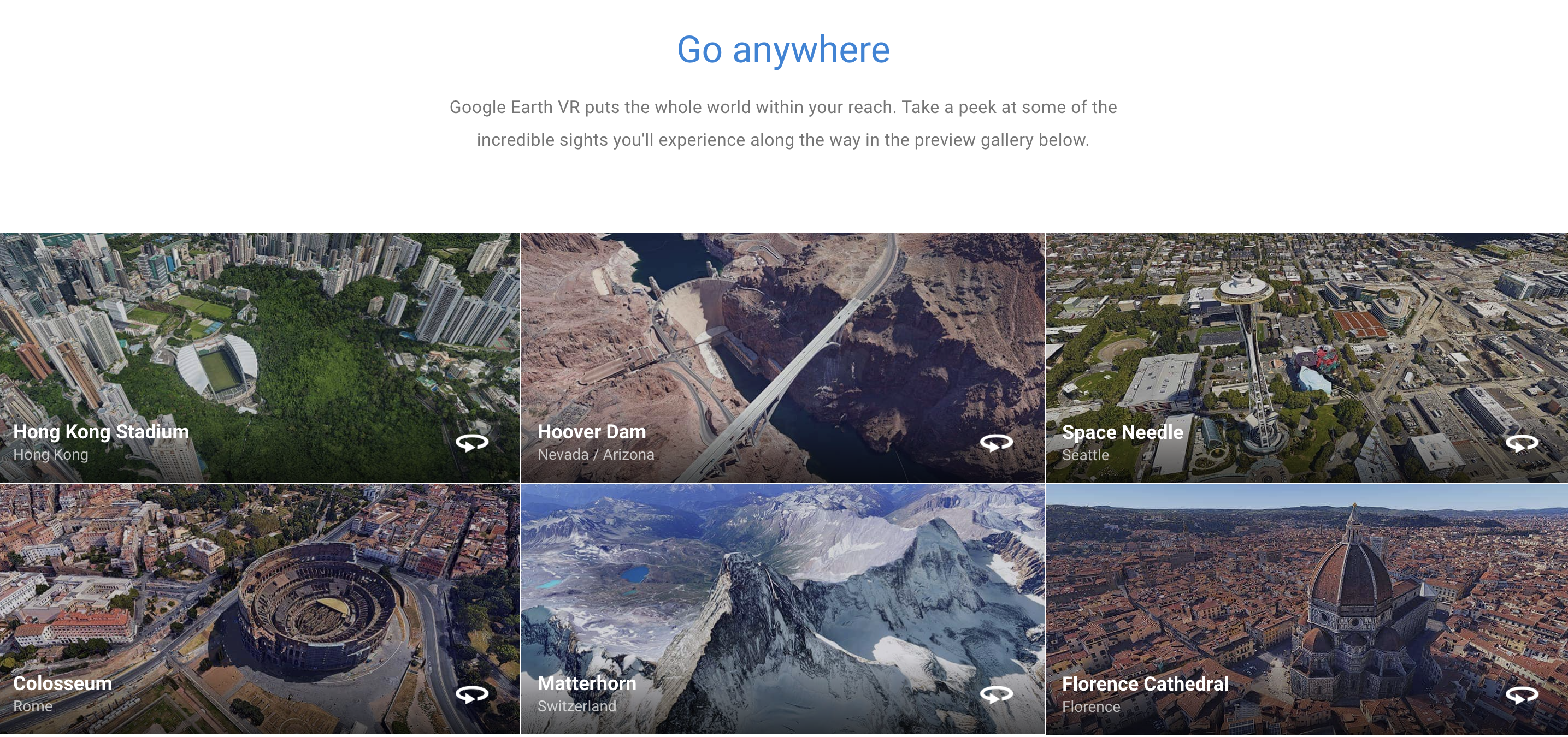 image of Google Earth VR travel options to demonstrate VR edtech trends