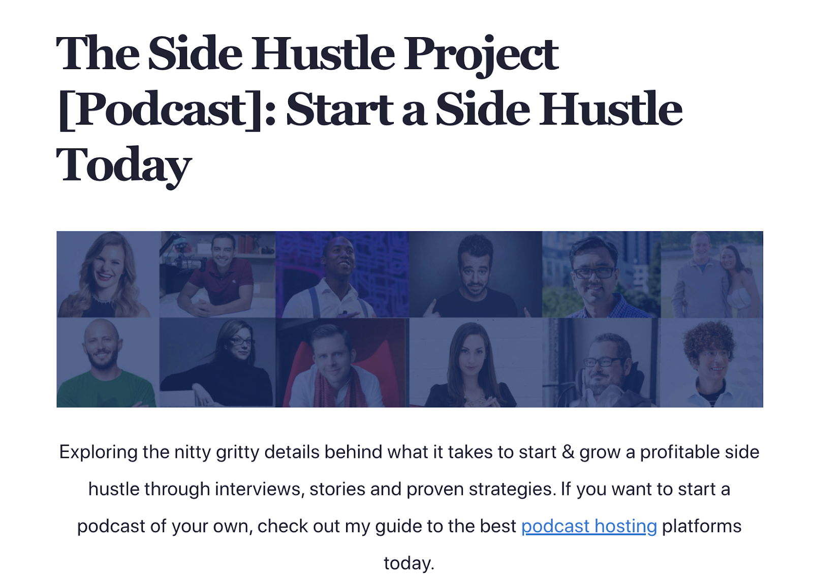 screenshot of the side hustle project podcast