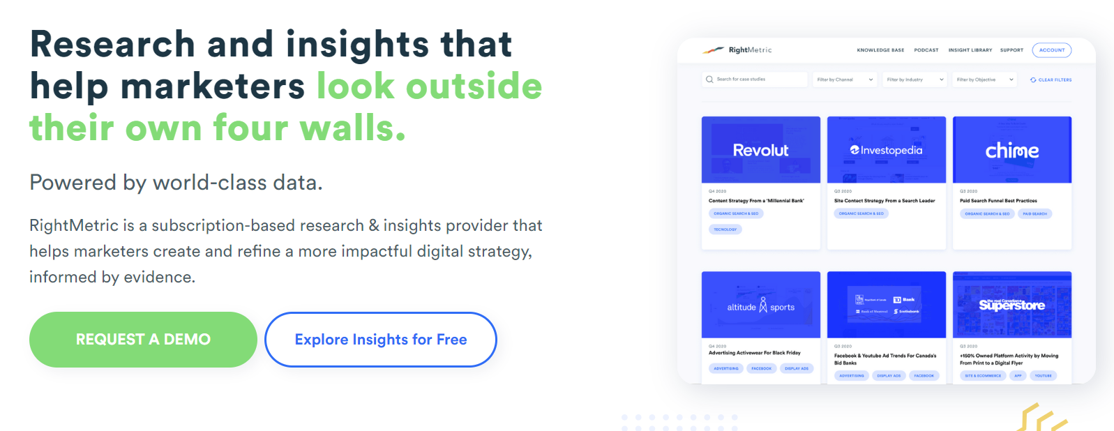 "Explore insights" website CTA Example