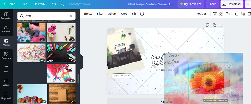 Example of importing images into Canva