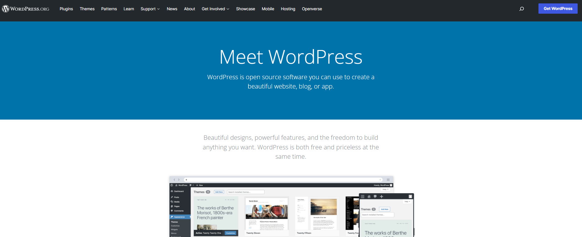 Homepage of WordPress