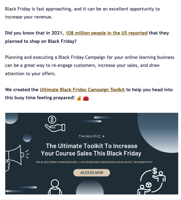 Example of Thinkific Plus Outbound Marketing Emaiil