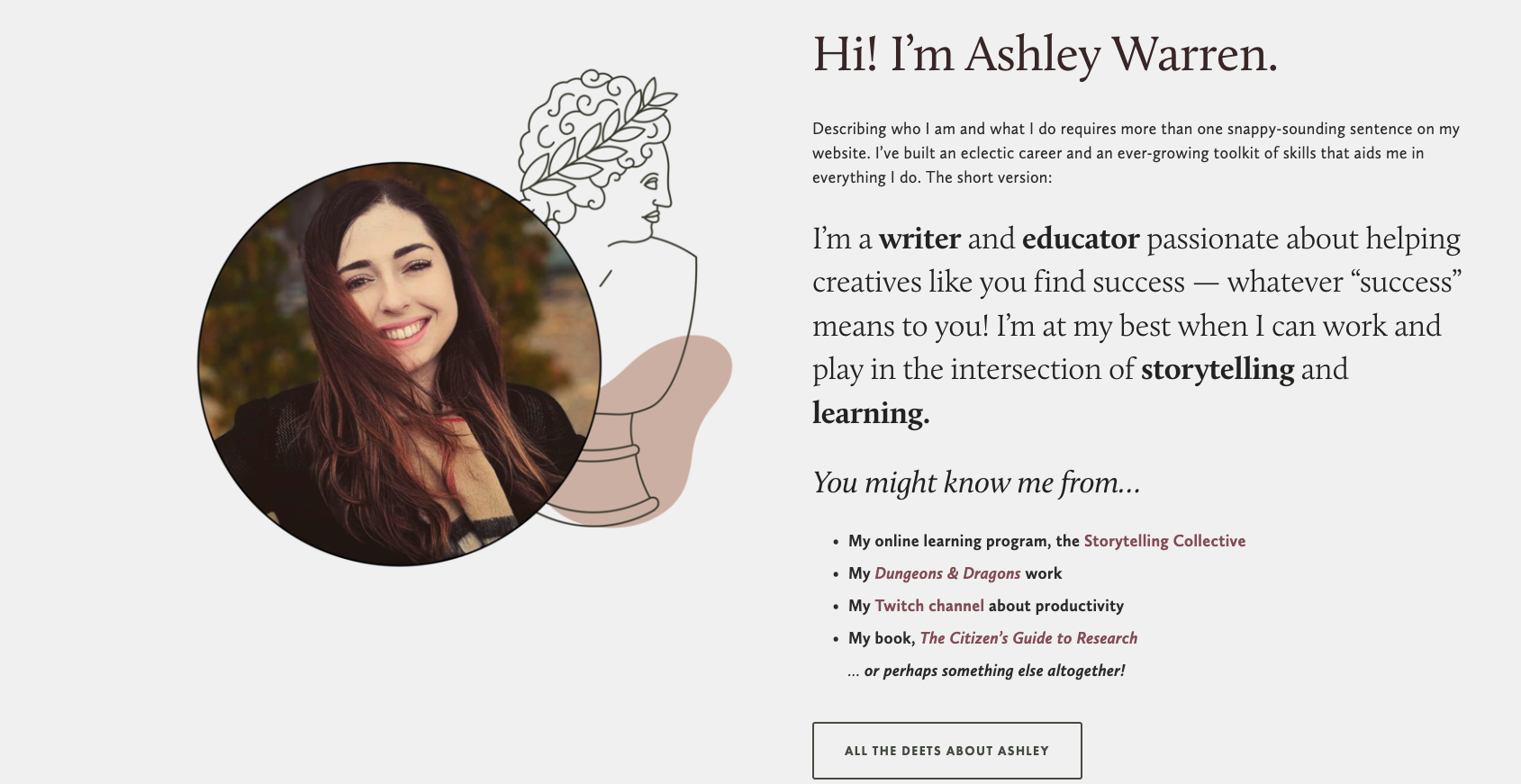 screenshot of ashley warren's website scribemind