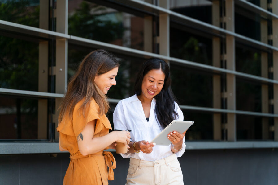 two females analyzing data