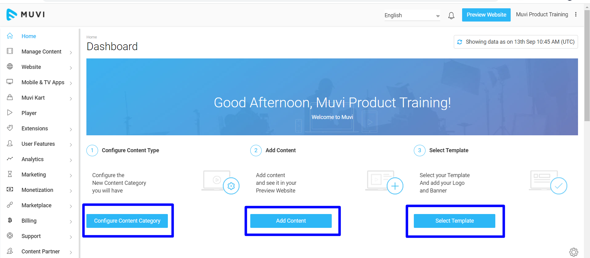 Screenshot Muvi Dashboard