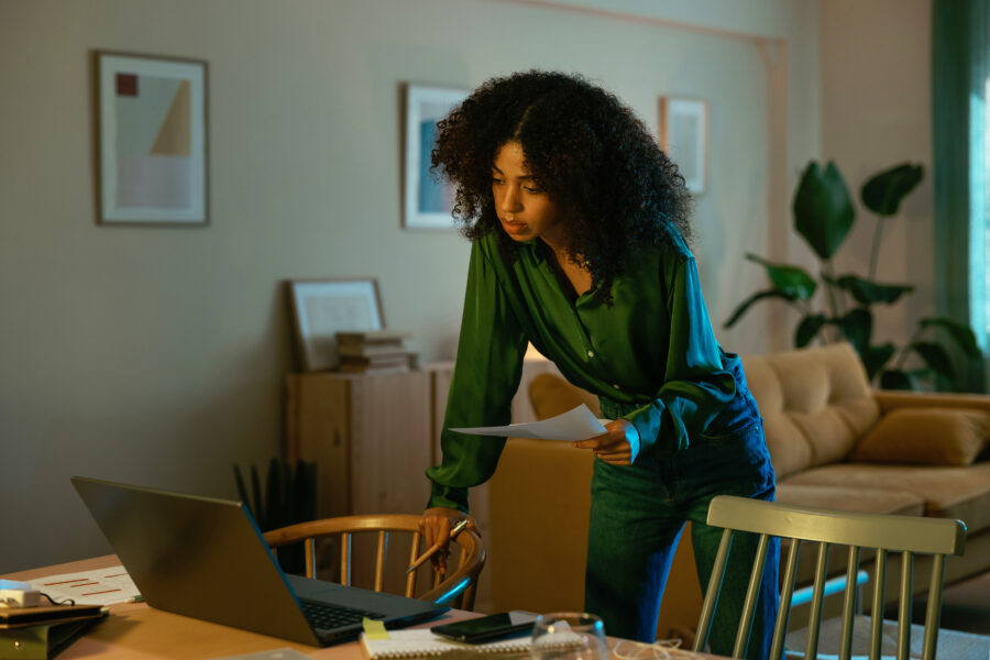 Woman focused on a computer