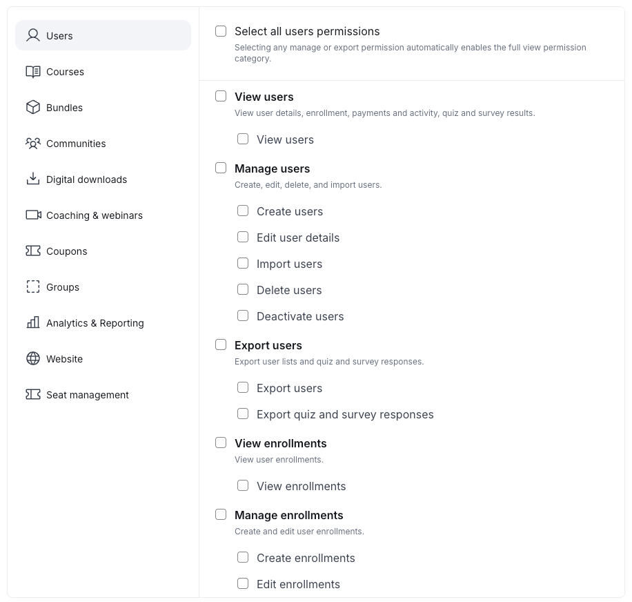 Building custom permissions in Thinkific Plus