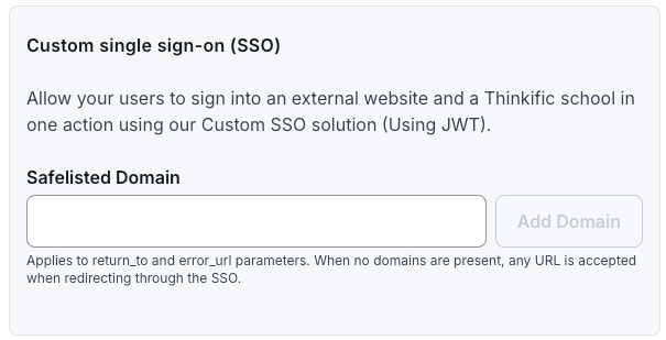 where you enter your custom SSO on Thinkific Plus