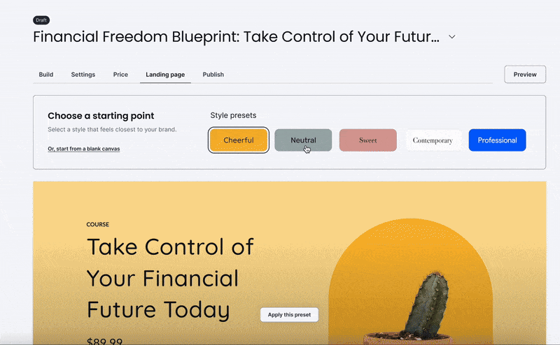 Landing Page Style Presets