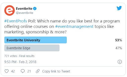 An example of a Twitter poll from Eventbrite