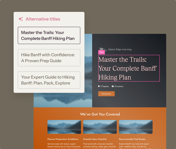 Mockup of Thinkific's landing page editor