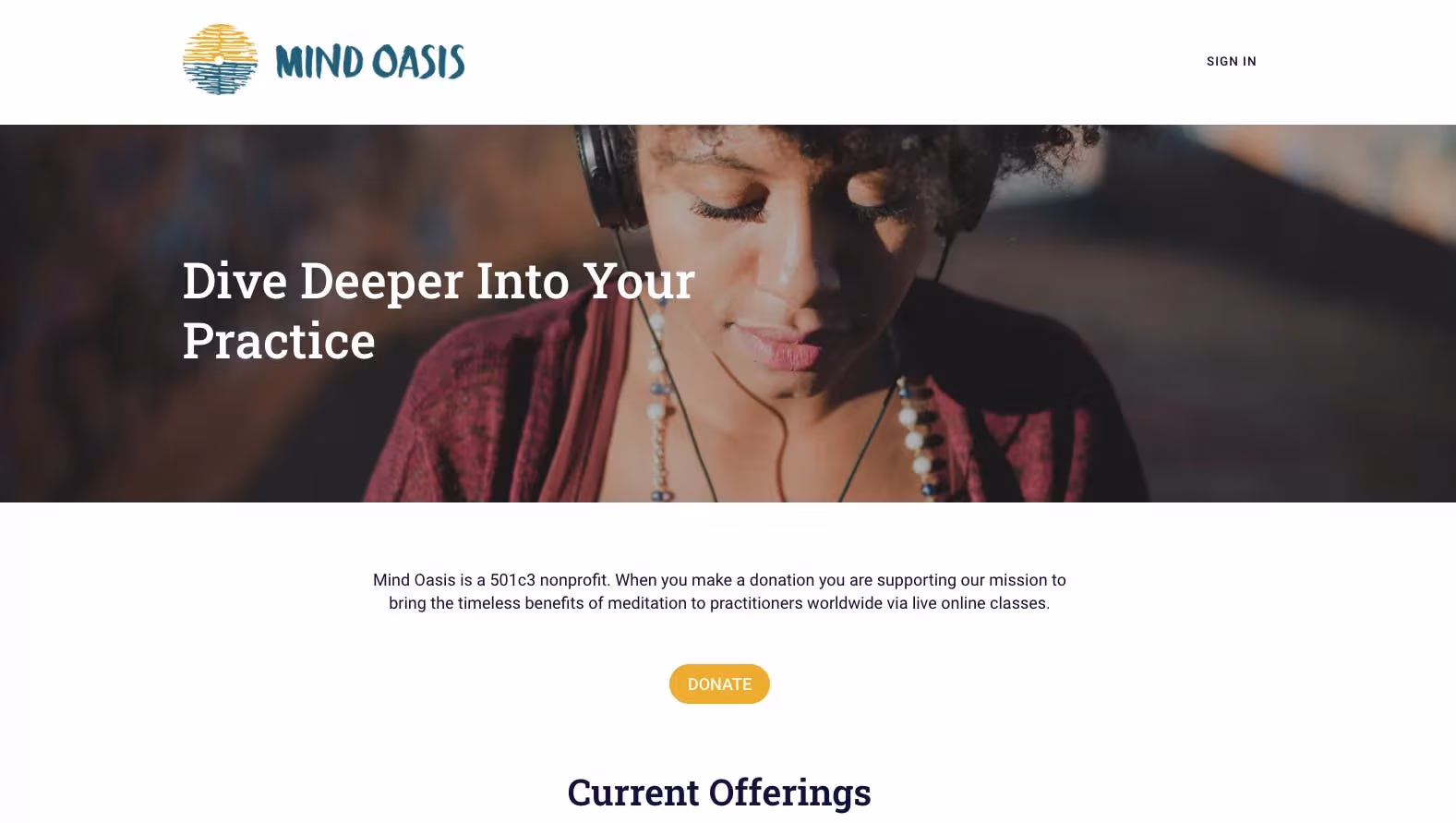 screenshot of mind oasis course current offerings