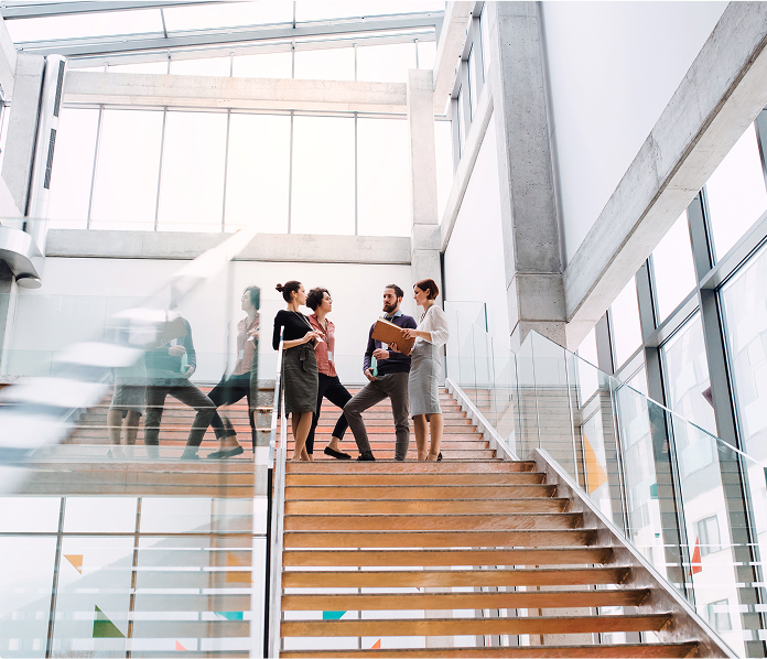 People having a discussion on a staircase