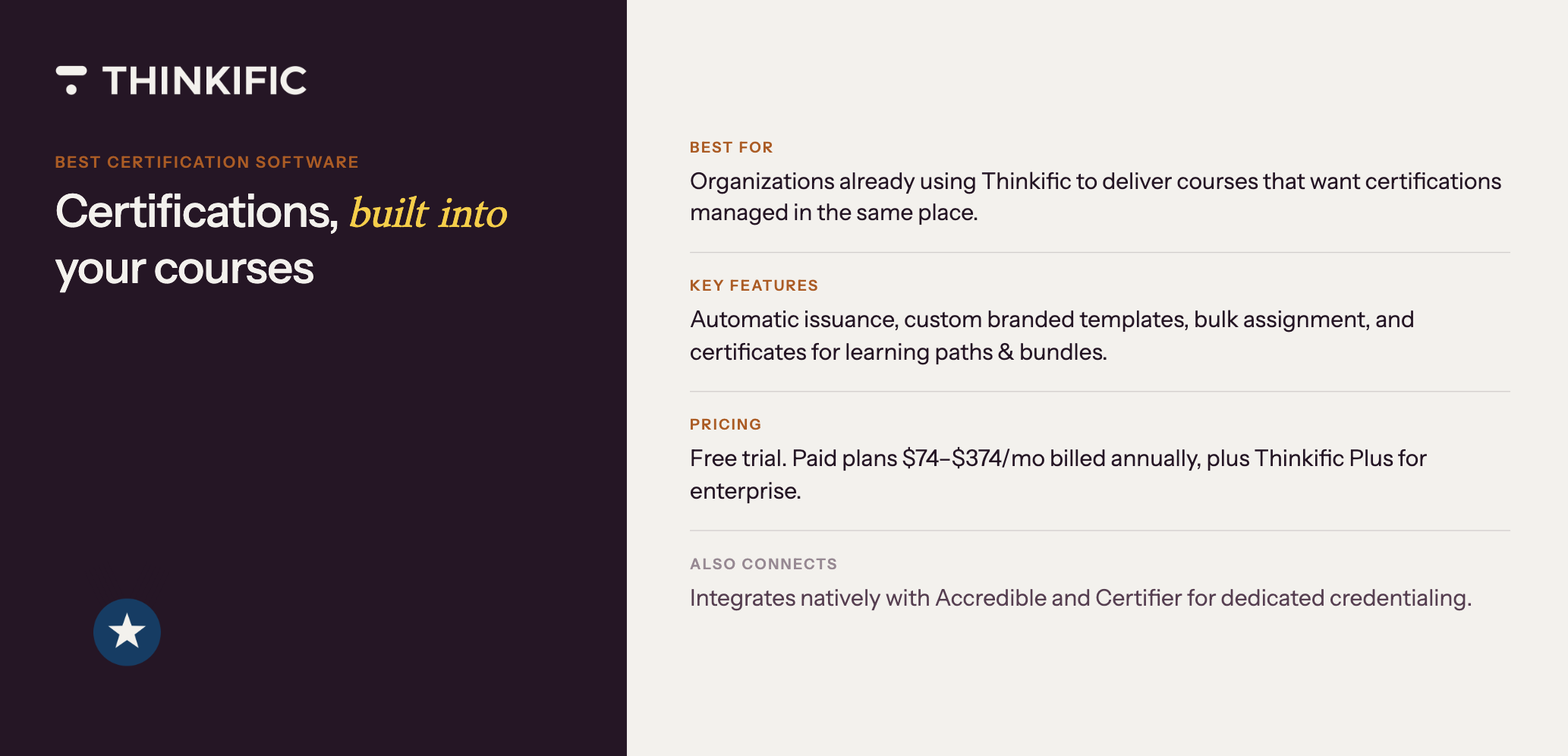 image showing Thinkific for certifications