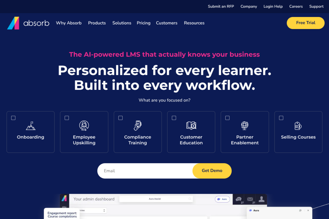 Absorb LMS homepage screenshot