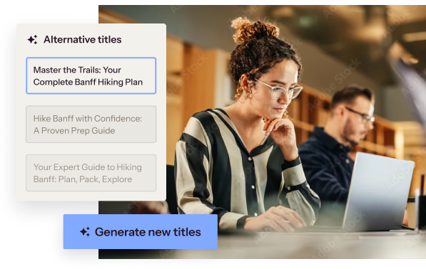 A woman works at a desktop while generating course titles with AI