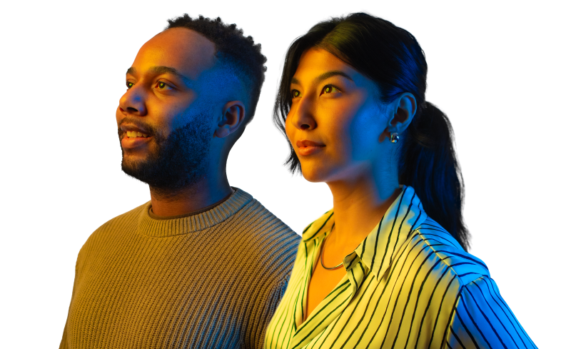 two people look to the left