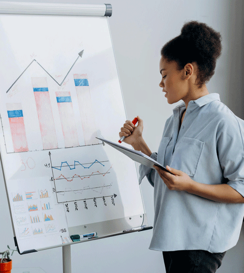 woman working at a whiteboard