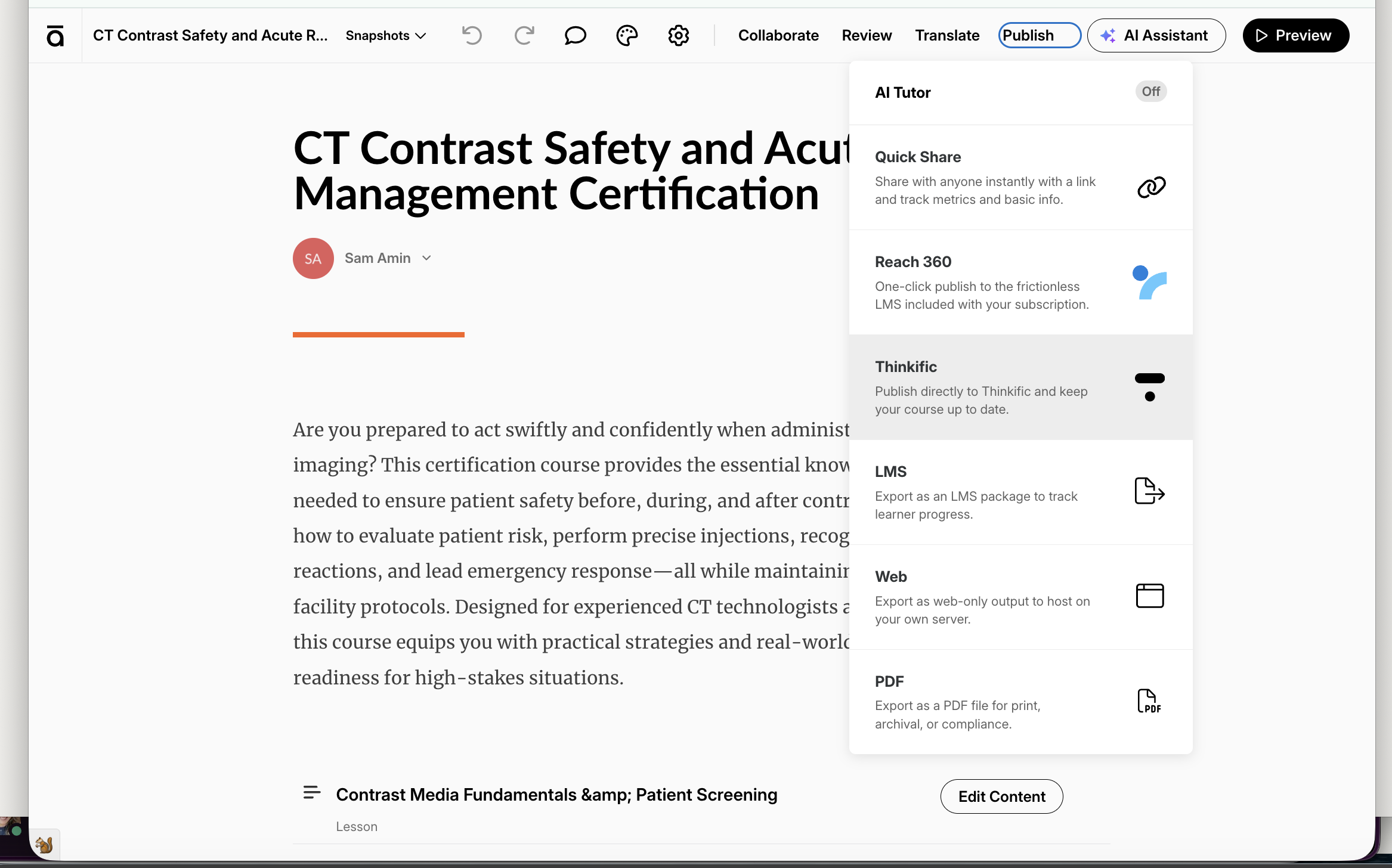 Publishing to Thinkific from Articulate 