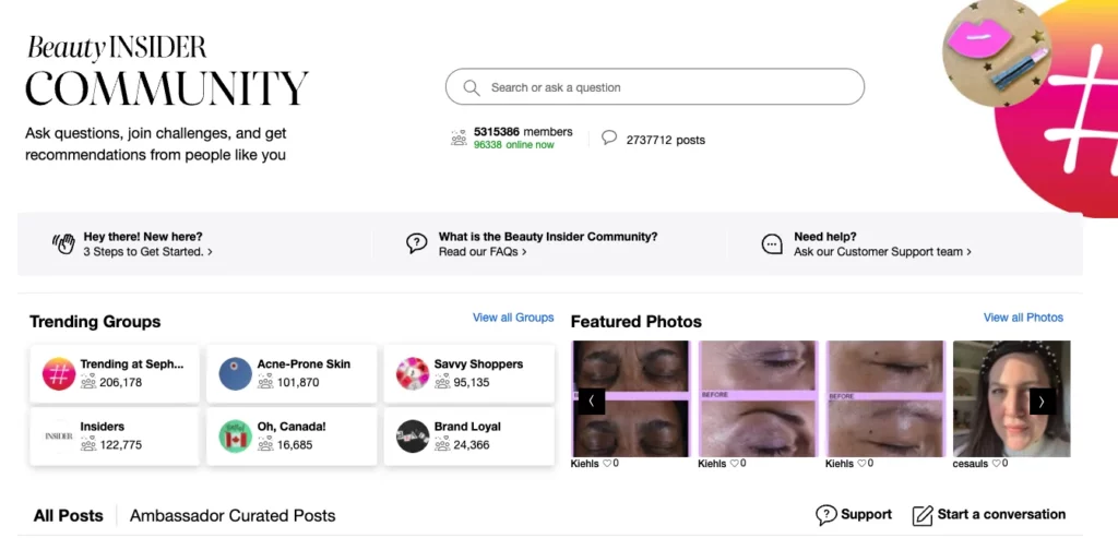 A screenshot of the beauty insider community