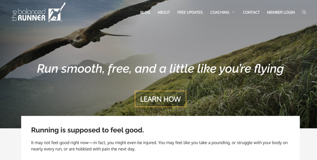 Screenshot of Balanced Runner website: Run smooth, free, and feel like you're flying
