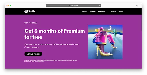 Screenshot of Spotify website