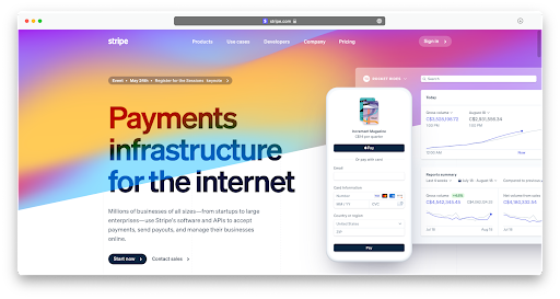 Screenshot of Stripe website